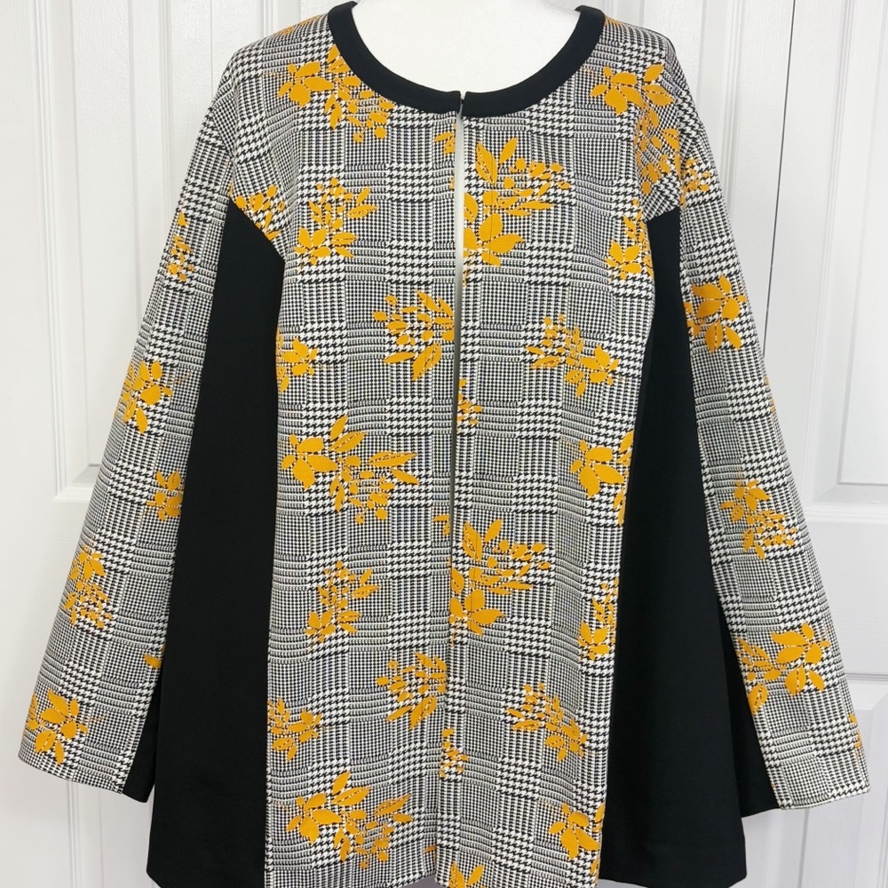 NWT Catherines Black Label Houndstooth Plaid Floral Ponte Knit Jacket 3X